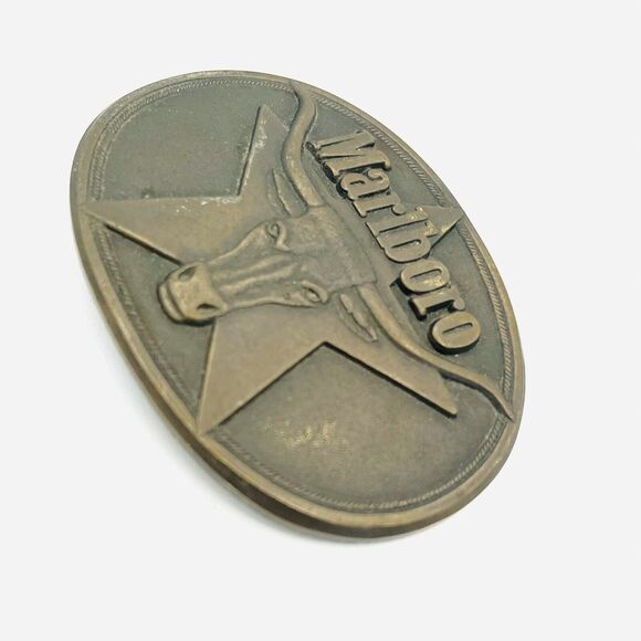 1987 Marlboro Cigarettes Bull Star Solid Brass Belt Buckle Philip Moris Inc. - Picture 4 of 4